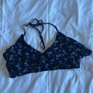 Navy Blue Patterned Backless Crop Top